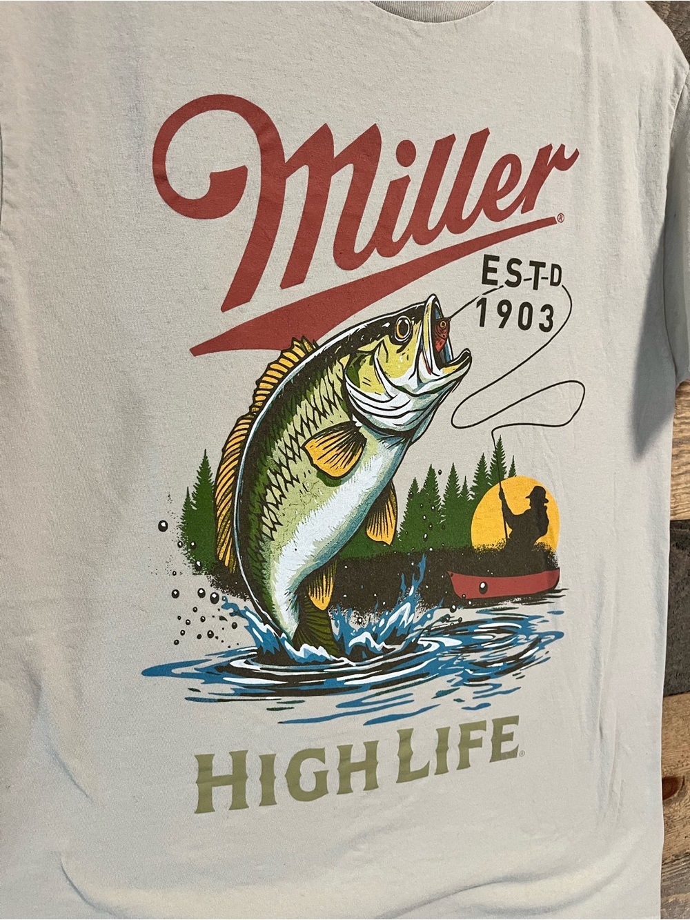 Miller High Life Men's Short Sleeve Fishing Graphic Tee - Light Cream